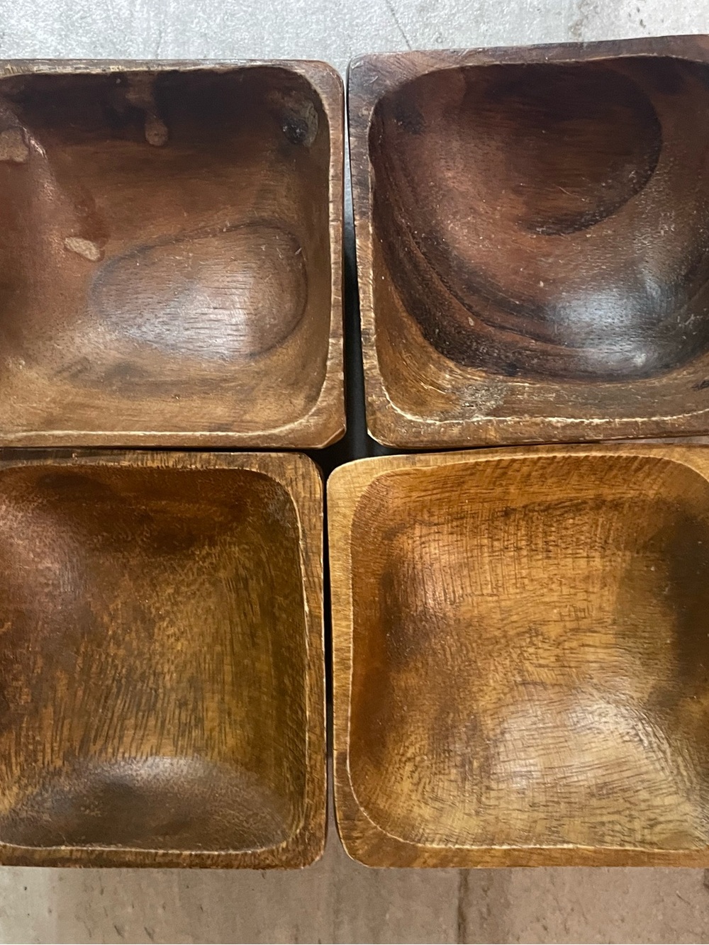 Handcrafted Brown Wooden Serving Bowls - Set of 4